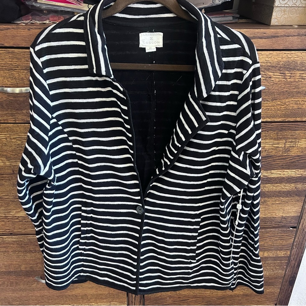 Caslon knit blazer black and white striped size XXL